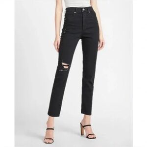 Express Women’s Slim Super High Rise Black Distressed Jeans